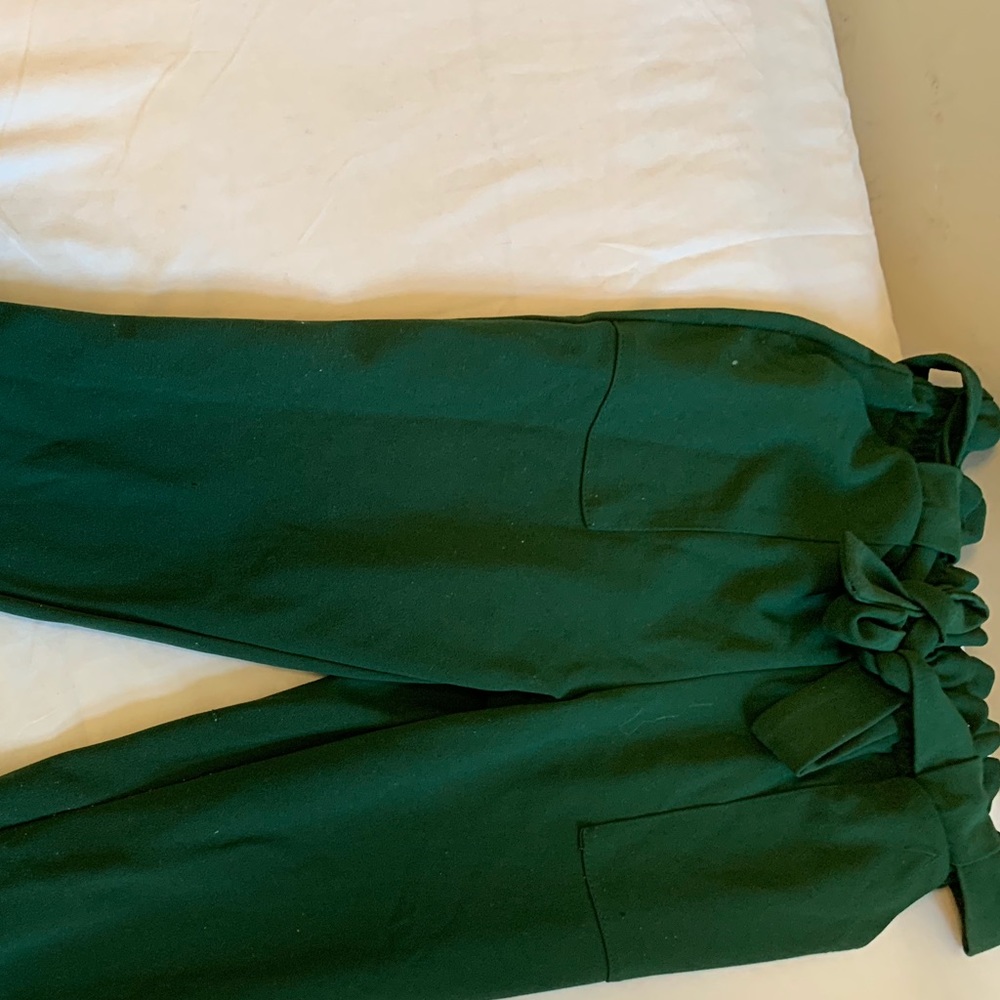 Green paper bag pants